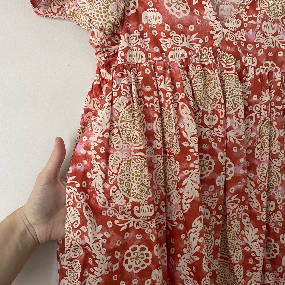 Maeve Babydoll Flutter Sleeve Printed Midi Dress Sz S Boho Chic Cottage Pockets - Picture 7 of 11